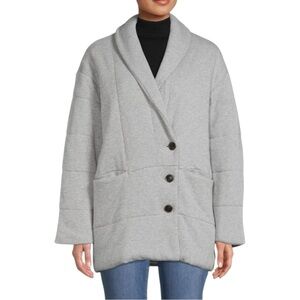 Madewell Shawl Collar Heathered Gray Quilted Puffer Jacket Size XL Button Front